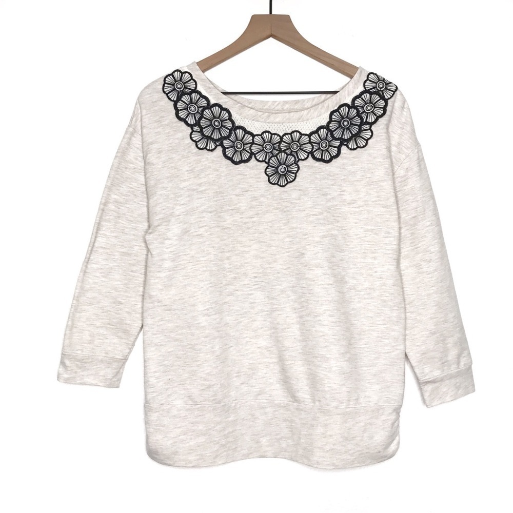 ANTHRO SATURDAY SUNDAY Floral Applique Sweater Top M